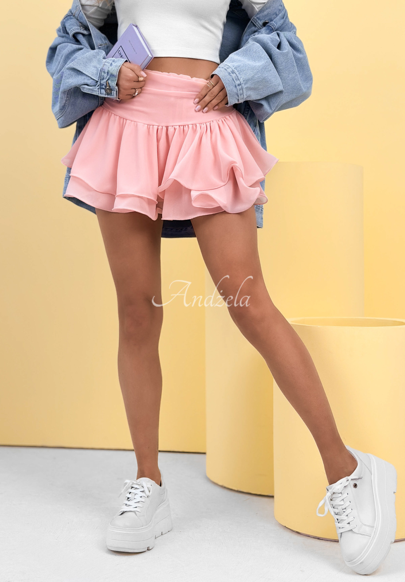 Sukňo-šortky s volánikom All Over Again ružové