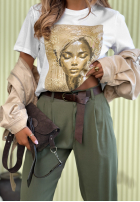 Eleganckie Nohavice wide leg z paskiem Begin Doing khaki