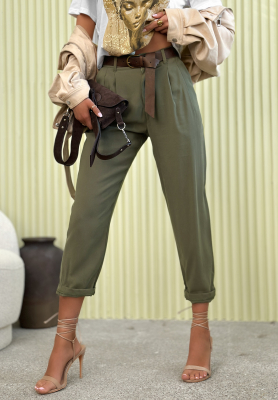 Elegantn&eacute; nohavice mom fit z visk&oacute;zy s opaskom Never Limit Yourslef khaki
