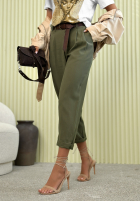 Eleganckie Nohavice wide leg z paskiem Begin Doing khaki