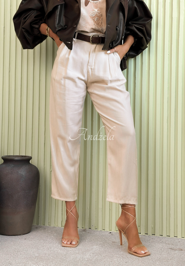 Elegantn&eacute; nohavice mom fit z visk&oacute;zy s opaskom Never Limit Yourslef b&eacute;žov&eacute;