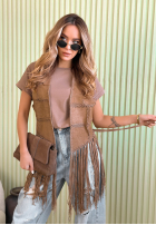 Długa zamszowa Vesta z frędzlami Rocky Mountain ciemnobeżowa