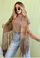 Długa zamszowa Vesta z frędzlami Rocky Mountain ciemnobeżowa