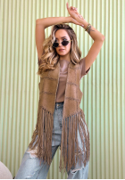 Długa zamszowa Vesta z frędzlami Rocky Mountain ciemnobeżowa