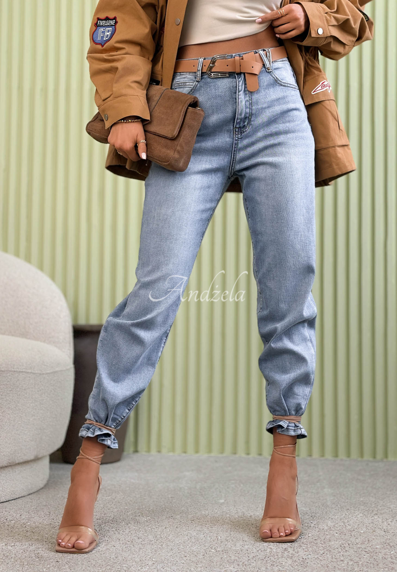 Džínsy mom fit Here Again modré