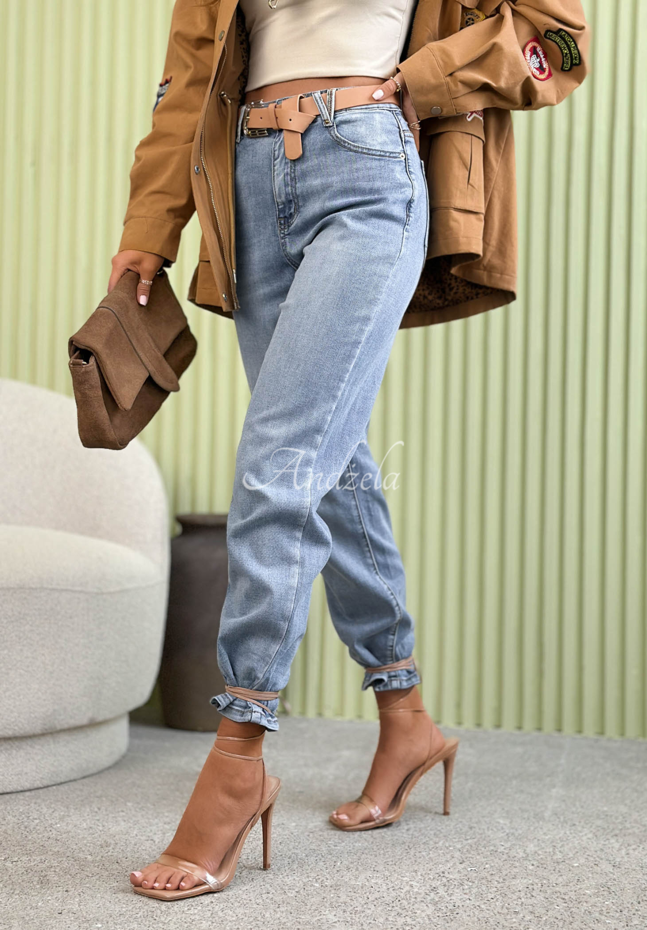 Džínsy mom fit Here Again modré