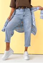 Nohavice džínosové boyfriend z paskiem Make Me Smile modré