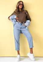 Nohavice džínosové boyfriend z paskiem Make Me Smile modré
