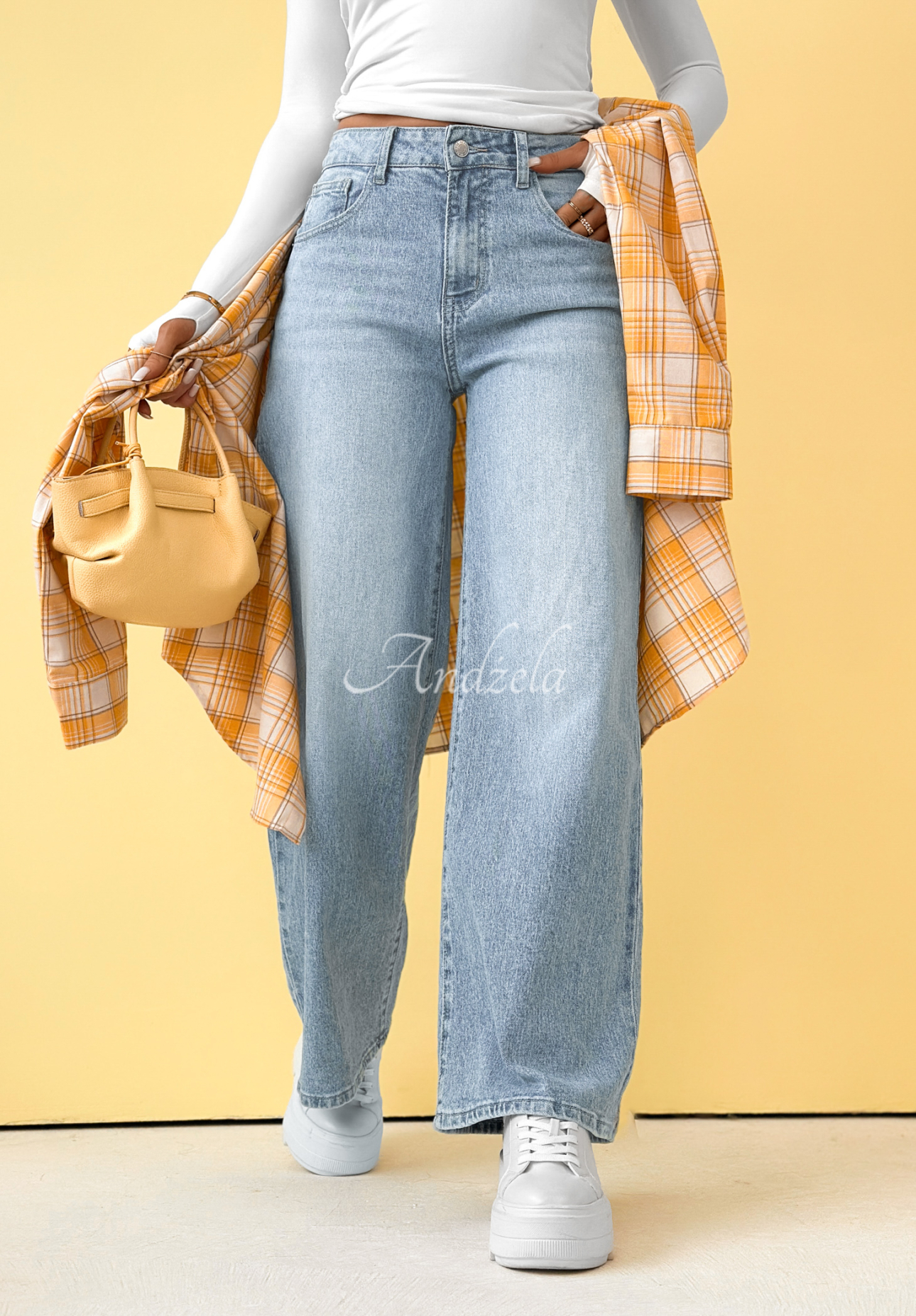 Džínsy wide leg Anytime Now modré