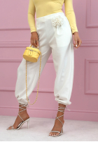 Eleganckie Nohavice dresowe masełko z różą Blossom Symphony ecru