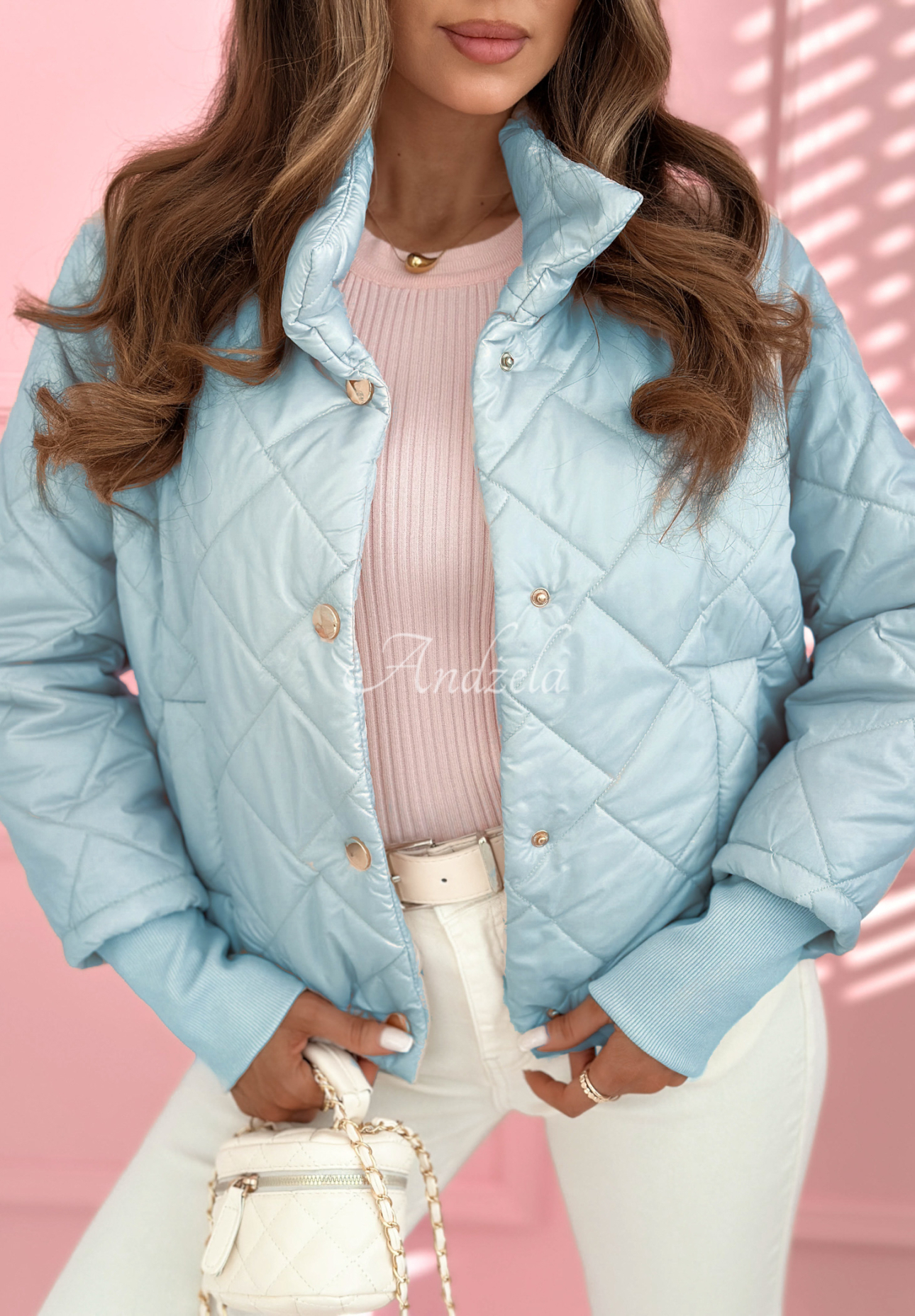 Prešívaná bunda so stojačikom Hilda blankytná