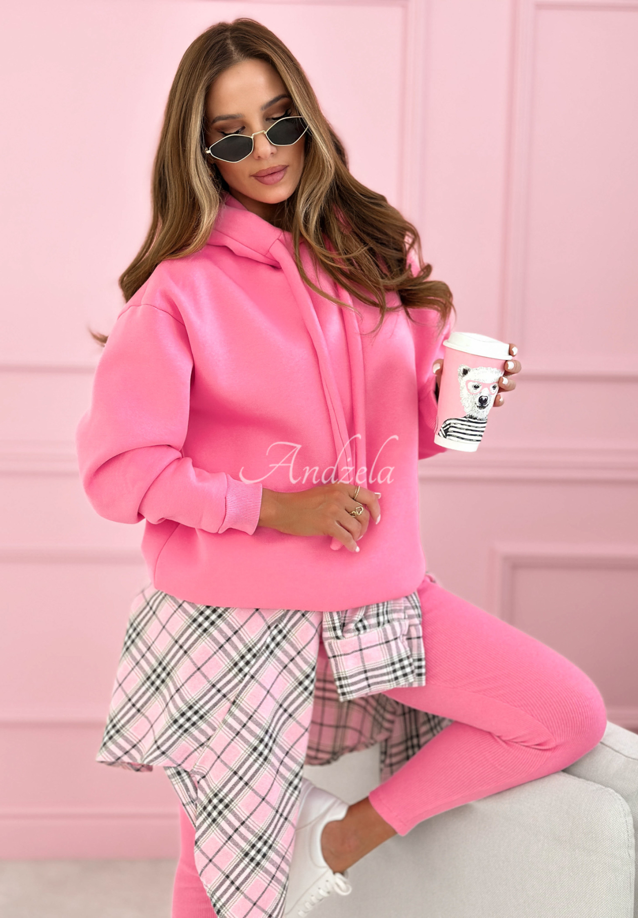 Bavlnená tepláková súprava mikina s kapucňou a legíny Hot Duo ružový