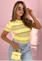 Koronkowa Blúzka z krótkimi rękawami Secret Reverie blankytná