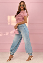 Koronkowa Blúzka z krótkimi rękawami Secret Reverie blankytná