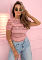 Koronkowa Blúzka z krótkimi rękawami Secret Reverie blankytná