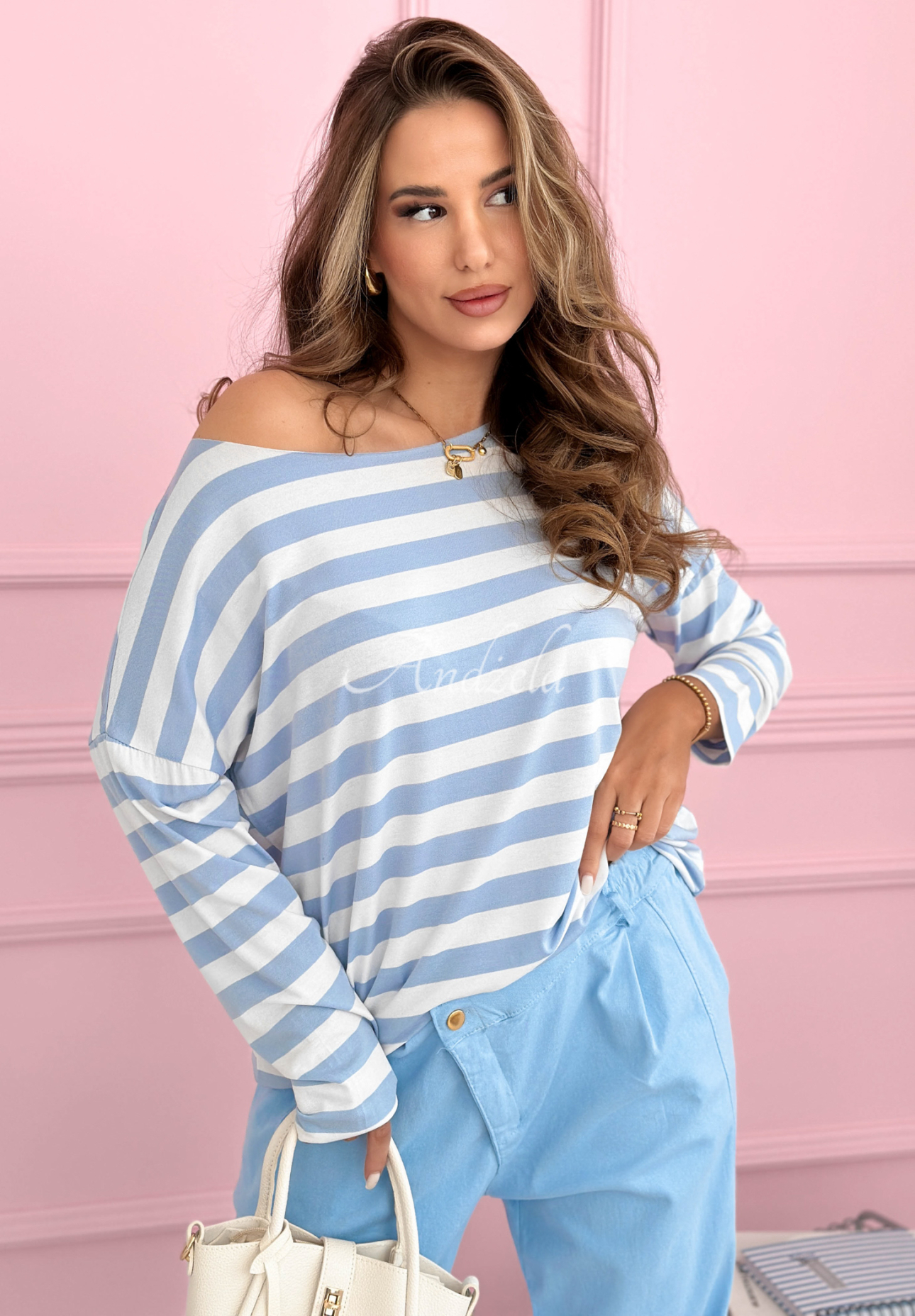Viskózová blúzka longsleeve s pruhmi Only Stripes bielo-blankytný