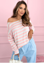 Tričko w paski Only Stripes biało-ružový