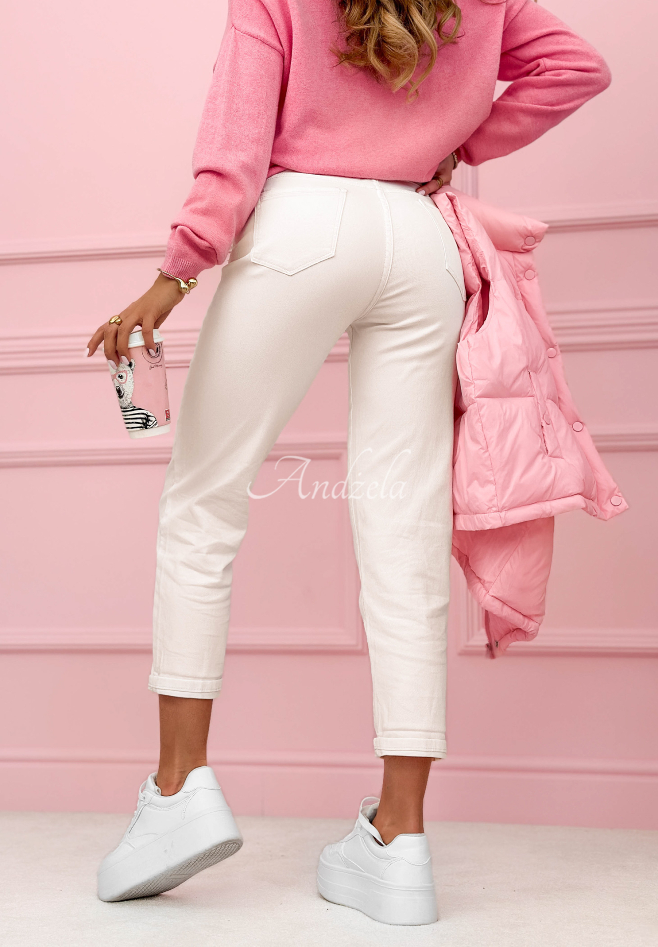 Nohavice mom fit s opaskom Little Moments ecru