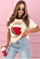 Sveter z naszywką na krótki rukáv Juicy Watermelon ecru