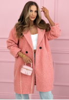 Dlhý Kabát kożuszek z kołnierzem Create The Impossible púdrovo ružová