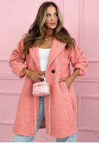 Dlhý Kabát kożuszek z kołnierzem Create The Impossible púdrovo ružová