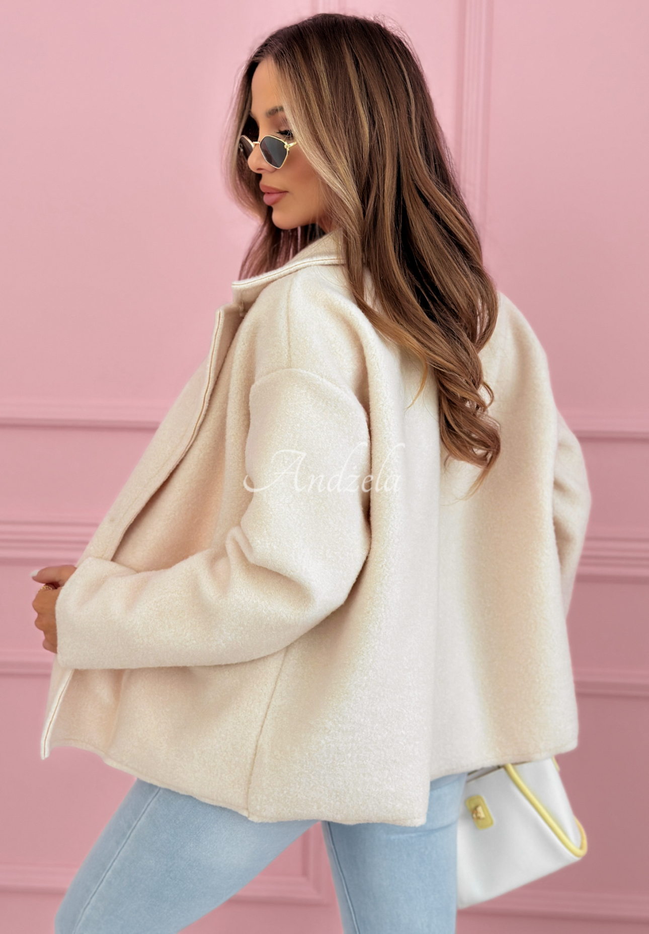 Viskózový krátky kabát s vreckami Yumi béžový