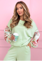 Tepláková súprava Mikina i Nohavice masełko z kwiecistymi rękawami Just One Look ružový 1