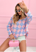 Sveter w romby Matilde błękitno-ružový