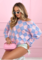 Sveter w romby Matilde błękitno-ružový