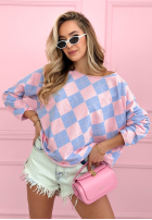 Sveter w romby Matilde błękitno-ružový