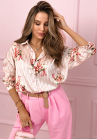 Kwiecista Košeľa w paski Amaryllis ružová