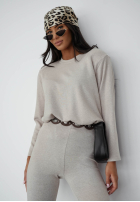 Bawełniany Tepláková súprava Mikina i Nohavice dzwony Nicole ecru