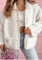 Krátka Bunda kożuszek z kwiecistą podszewką Lilianna ecru