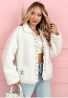 Krátka Bunda kożuszek z kwiecistą podszewką Lilianna ecru