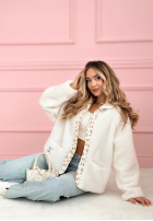 Krátka Bunda kożuszek z kwiecistą podszewką Lilianna ecru