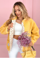 Krátka Bunda kożuszek z kwiecistą podszewką Lilianna ecru