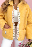 Krátka Bunda kożuszek z kwiecistą podszewką Lilianna ecru