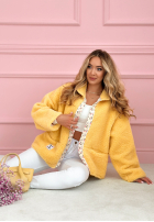 Krátka Bunda kożuszek z kwiecistą podszewką Lilianna ecru