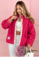 Krátka Bunda kożuszek z kwiecistą podszewką Lilianna ecru