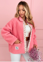 Krátka Bunda kożuszek z kwiecistą podszewką Lilianna ecru