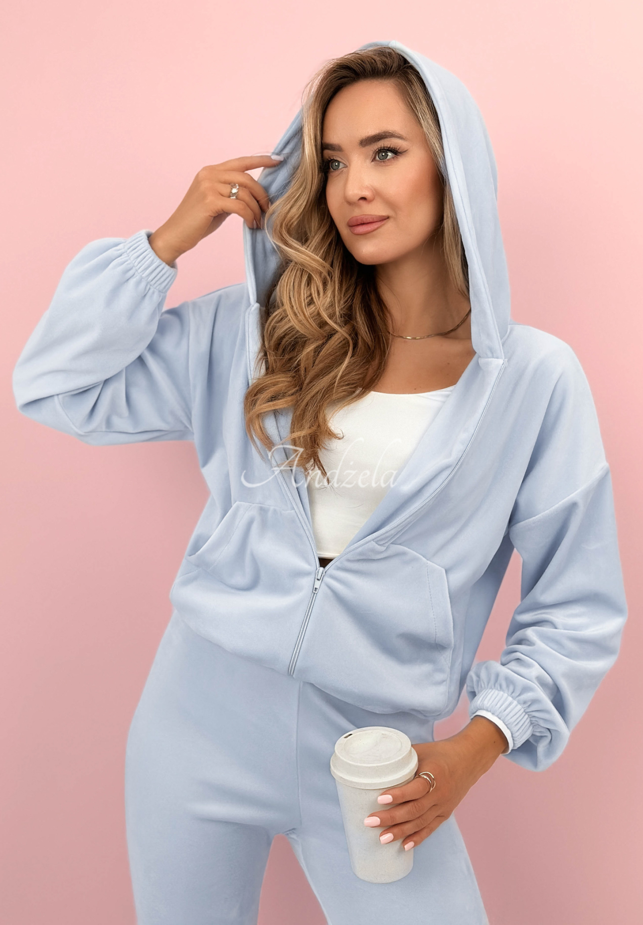 Velúrová tepláková súprava mikina a nohavice Ready To Go blankytný