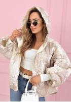 Prešívaná Bunda s kapucňou oversize so vzormi Blooming Hope modrá