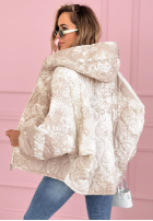 Prešívaná Bunda s kapucňou oversize so vzormi Blooming Hope modrá