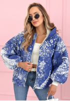 Prešívaná Bunda s kapucňou oversize so vzormi Blooming Hope modrá