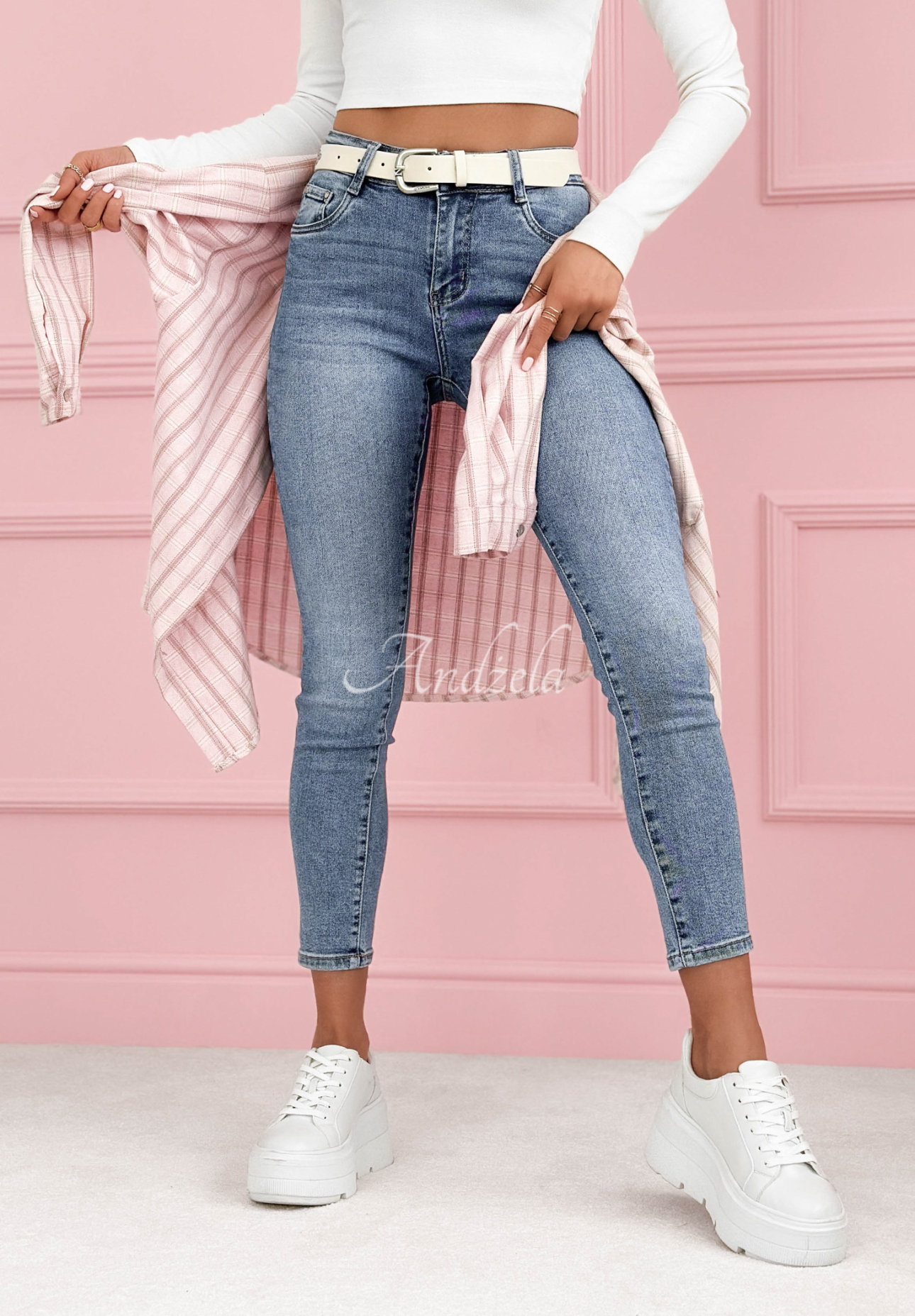 Džínsy skinny s opaskom Riley modré