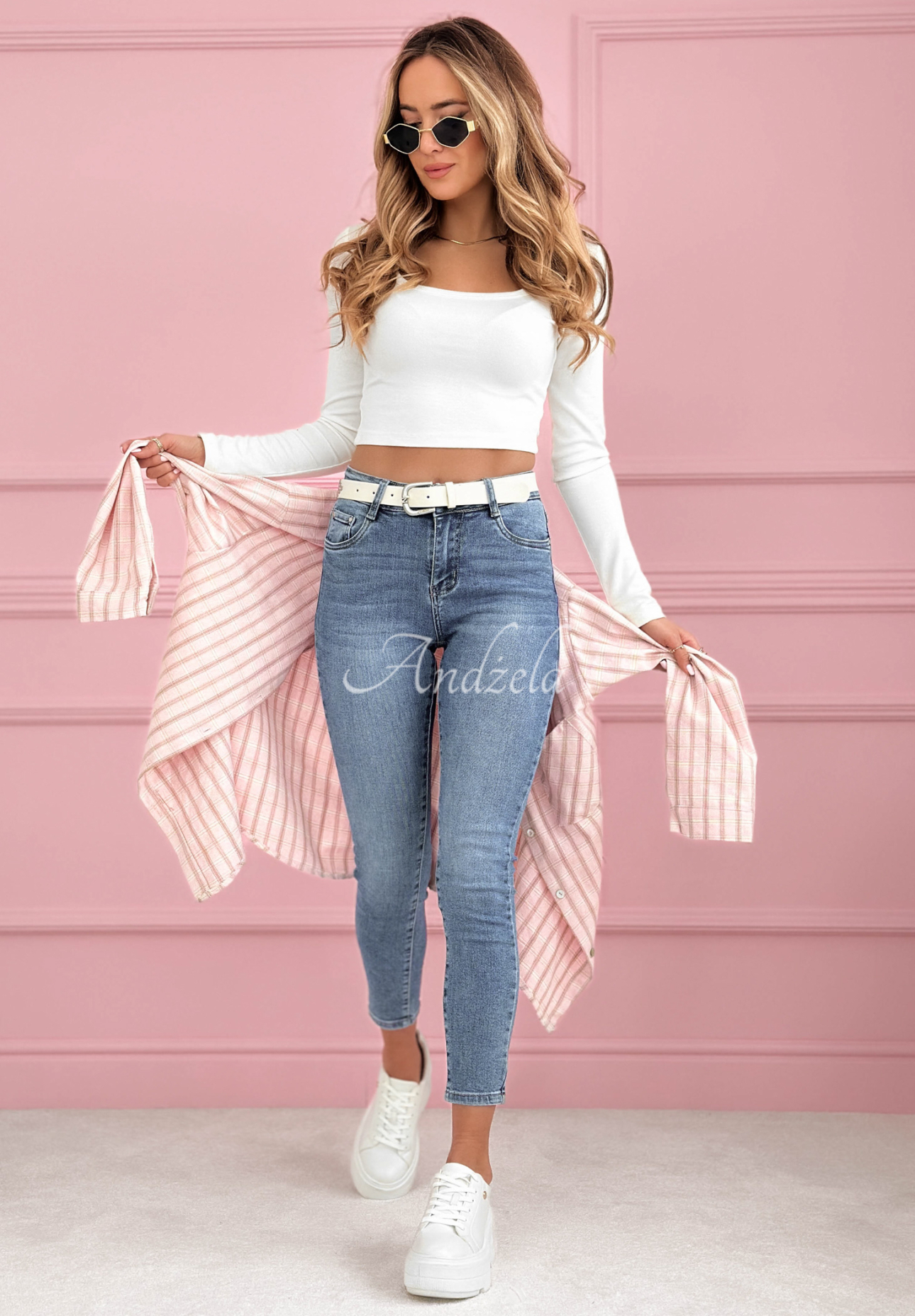 Džínsy skinny s opaskom Riley modré