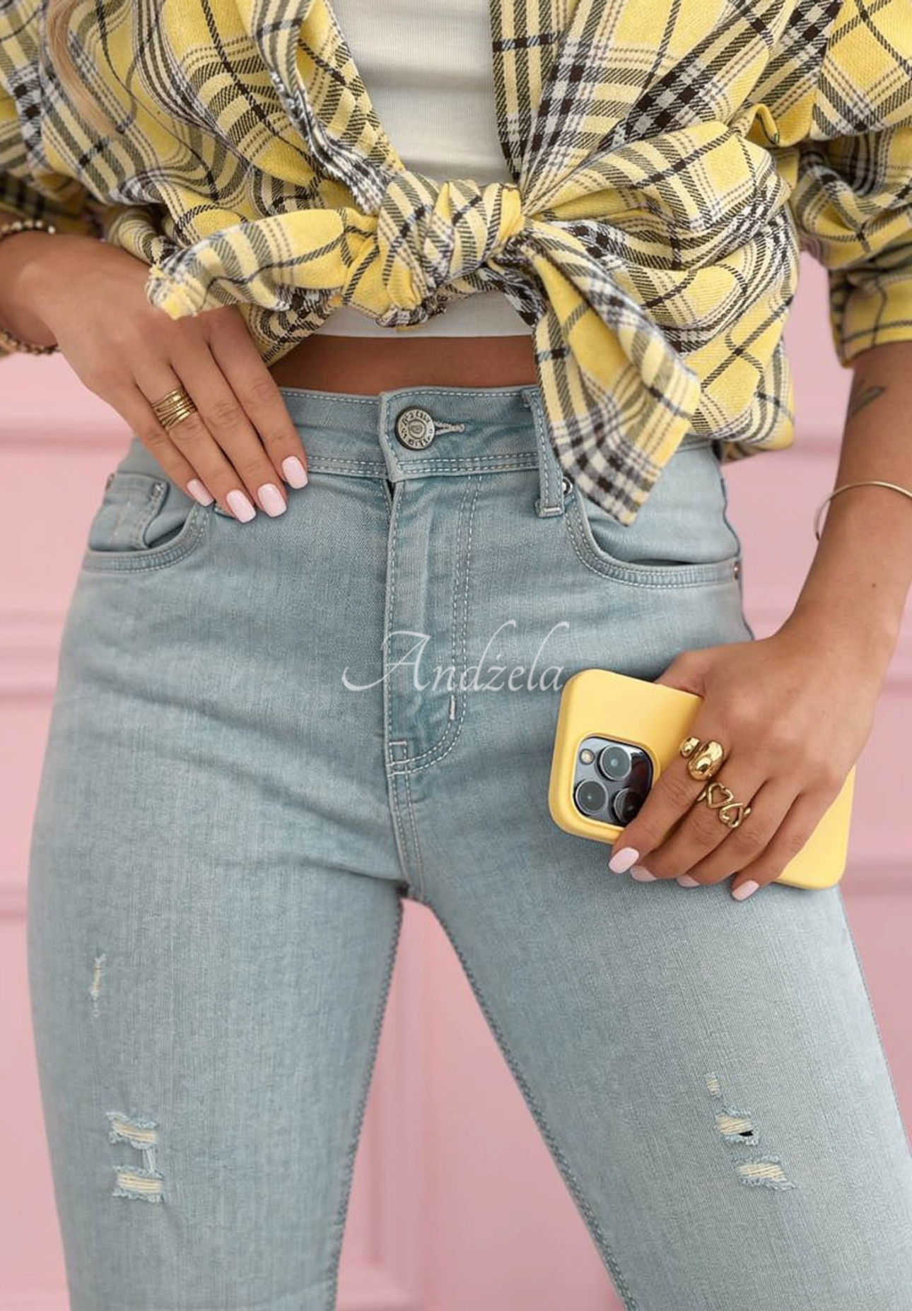 Skinny džínsy s odreninami Evelisse modré