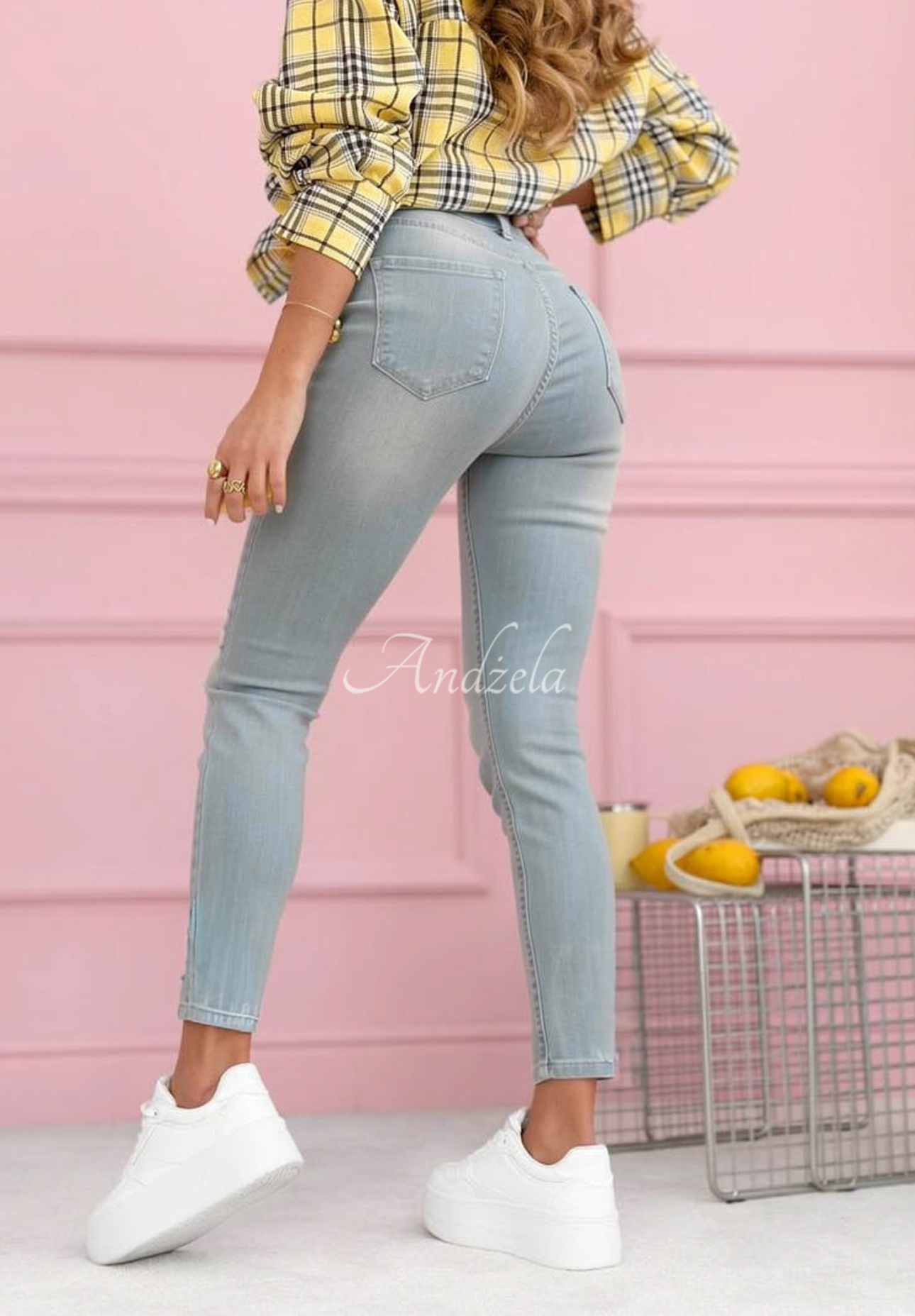 Skinny džínsy s odreninami Evelisse modré