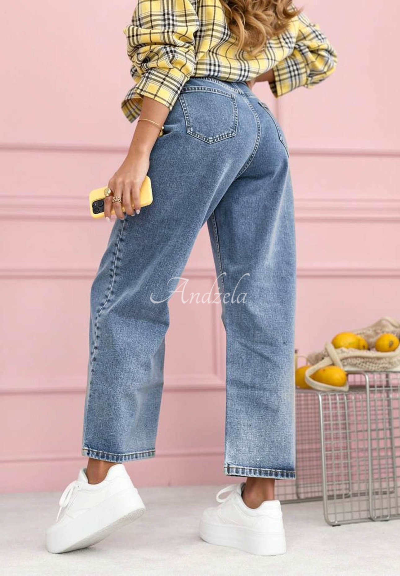 Džínsy straight s potlačou Kiss Off modré