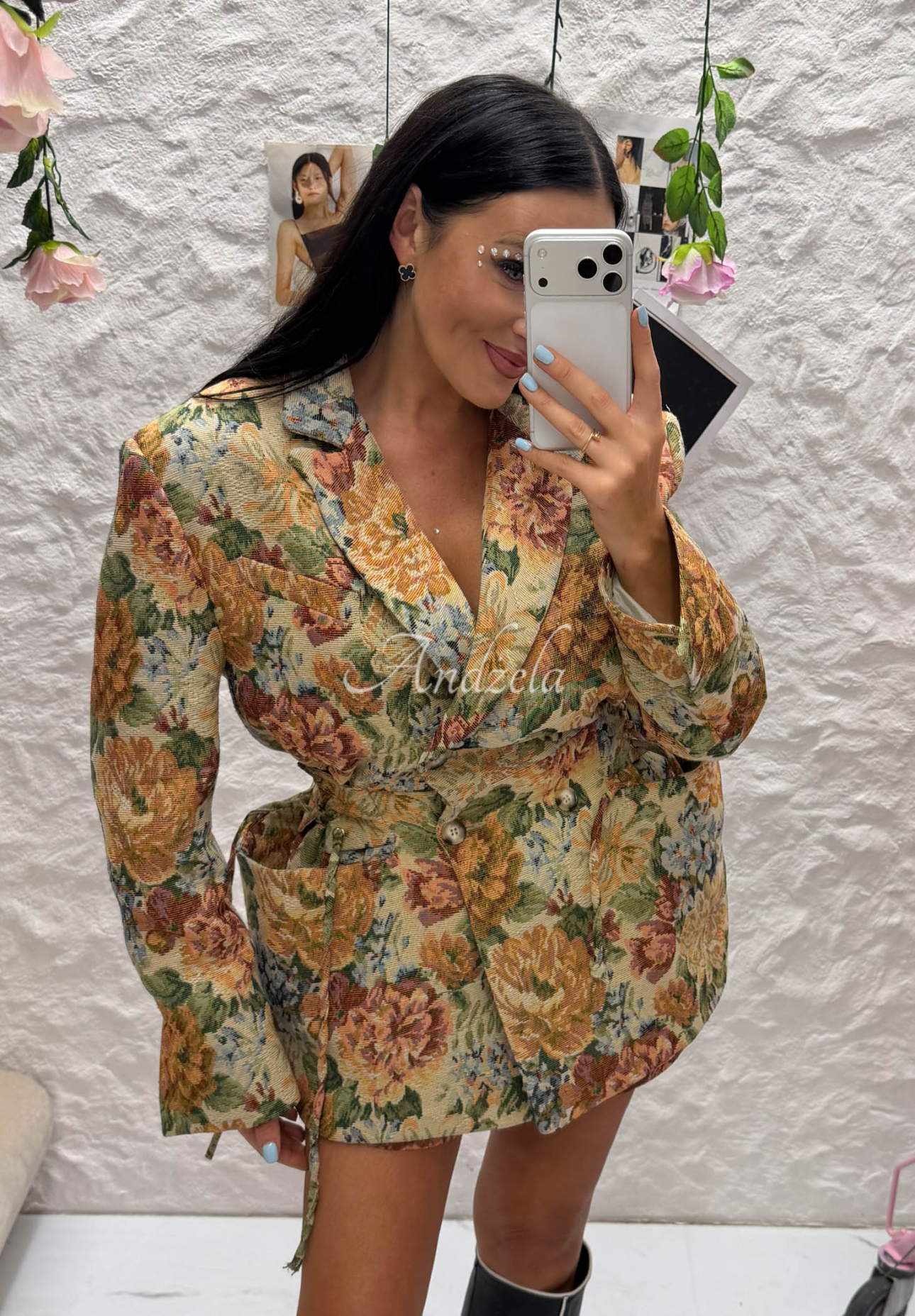 Žakardové dvojradové bavlnené kvetinové sako La Milla Kris béžová